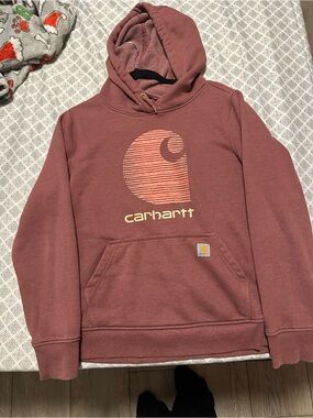 Carhartt Dusty Rose Pullover Hoodie with Striped Accent